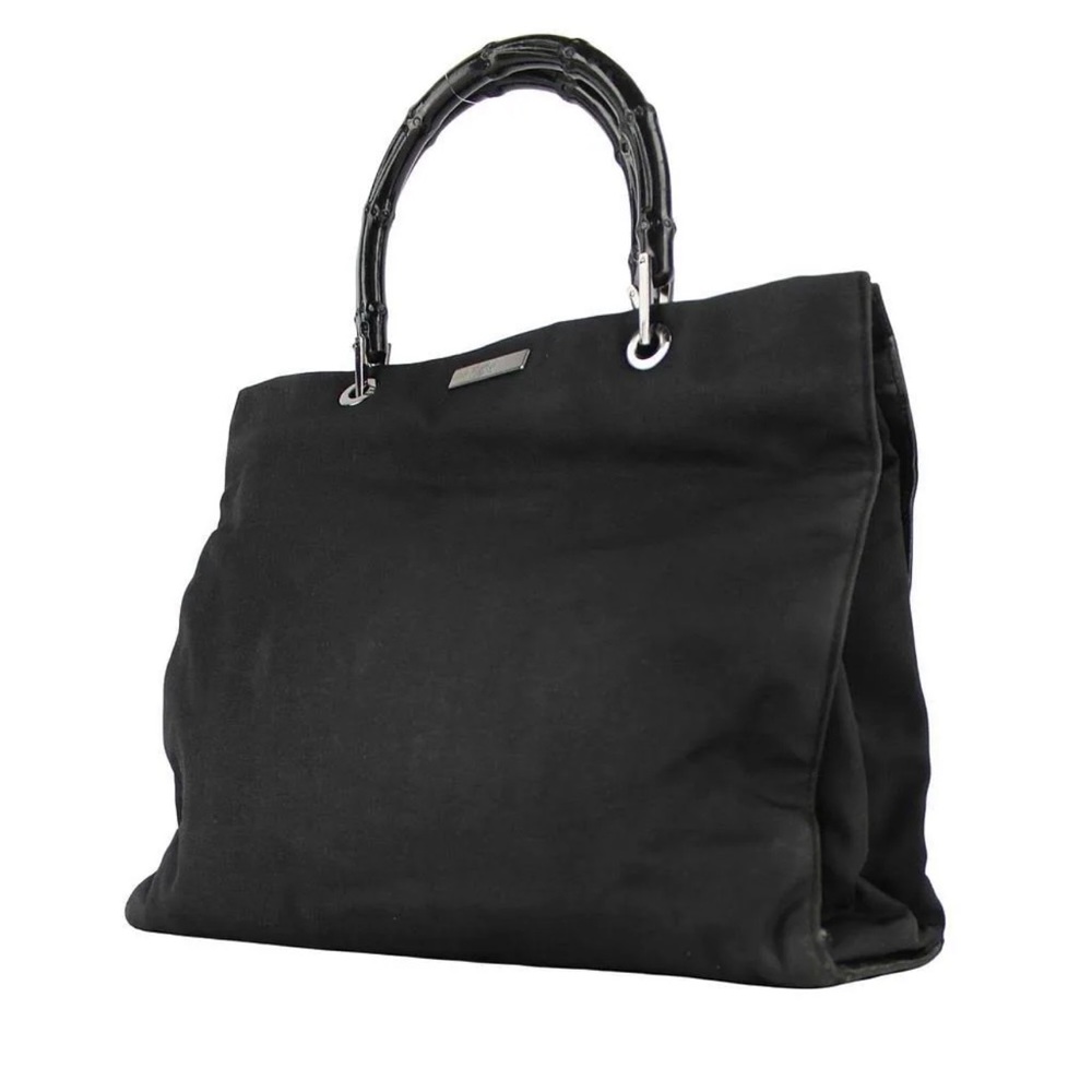 AUTHENTIC GUCCI NYLON BLACK SHOULDER BAG WITH BAMBOO HANDLE